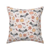 Sweet boho style halloween bats pumpkins and leaves halloween candy garden pastel cream apricot peach orange neutral