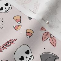 Sweet boho style halloween bats pumpkins and leaves halloween candy garden pastel cream apricot peach blush