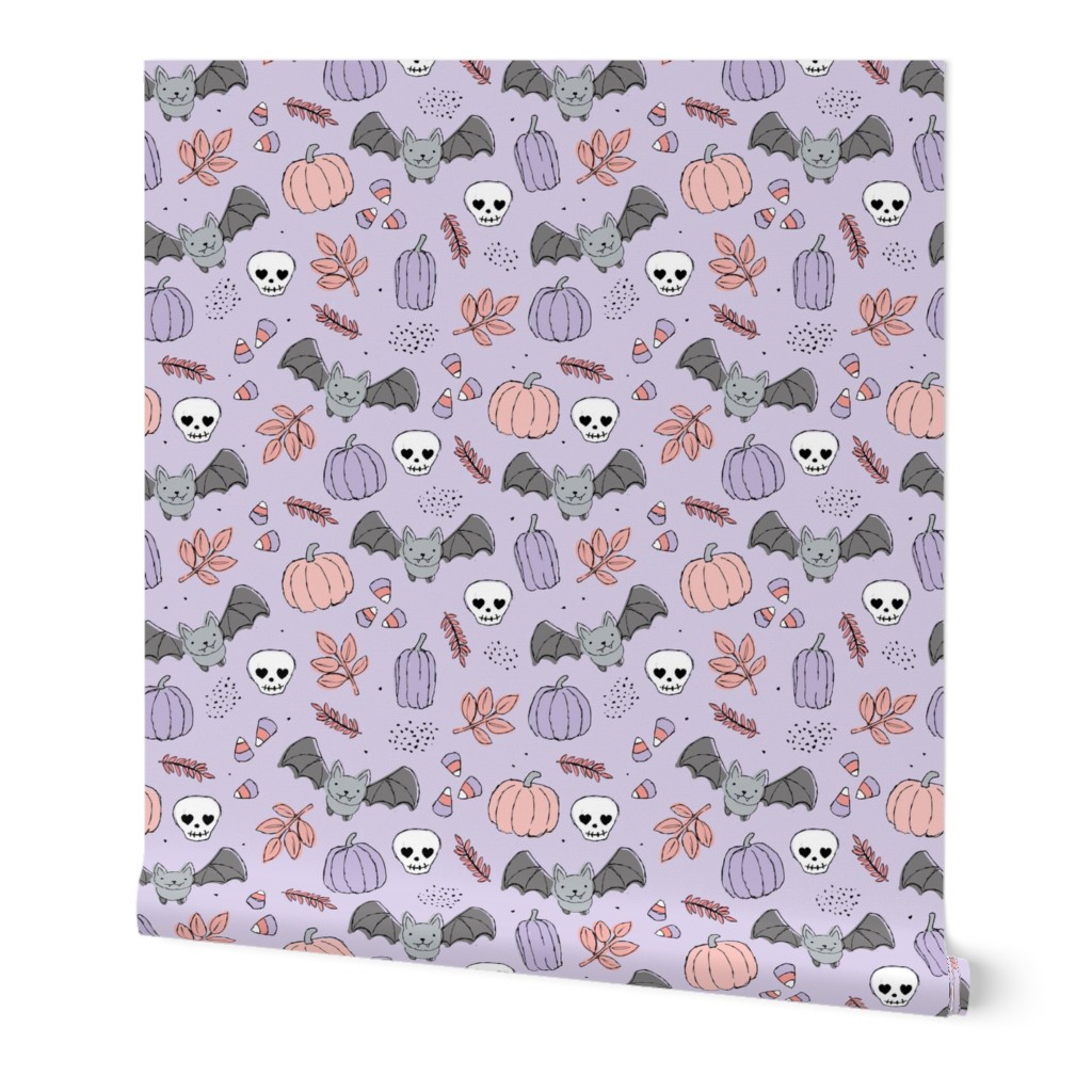 Sweet boho style halloween bats pumpkins and leaves halloween candy garden lilac blush pink