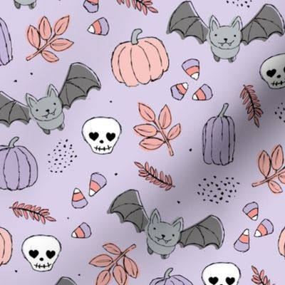 Sweet boho style halloween bats pumpkins and leaves halloween candy garden lilac blush pink