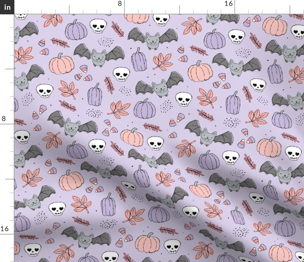 Sweet boho style halloween bats pumpkins and leaves halloween candy garden lilac blush pink