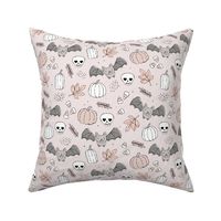 Sweet boho style halloween bats pumpkins and leaves halloween candy garden vintage pastel beige sand gray