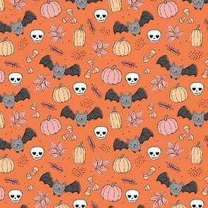 Sweet boho style halloween bats pumpkins and leaves halloween candy garden pink cream on orange SMALL 