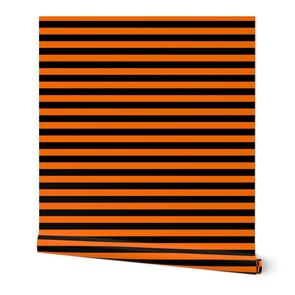 Dark Pumpkin Orange and Black Horizontal Witch Stripes