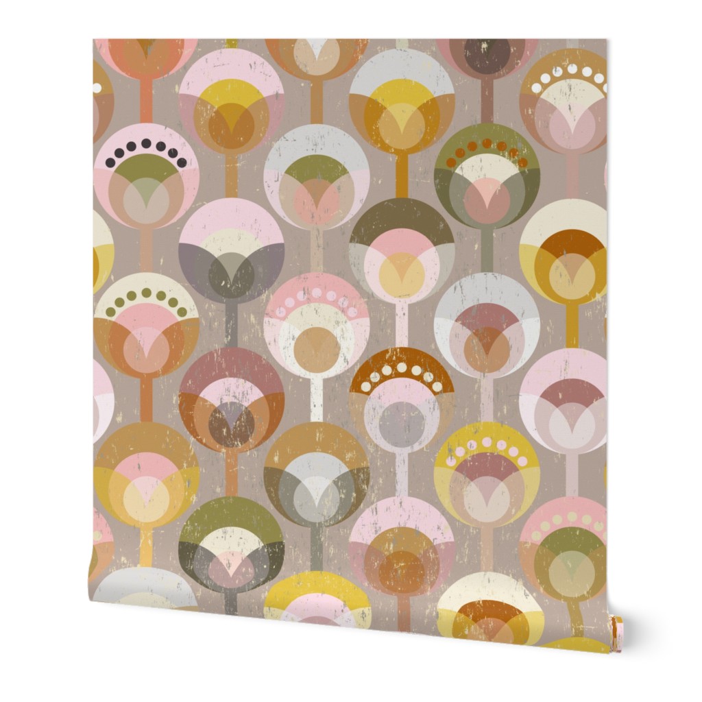 geometric flowers earthy tones large scale