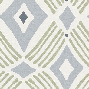 Tarak - Textured Geometric - Beige Green Grey Blue Large Scale