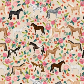 LARGE horse multi coat floral horses fabric neutral