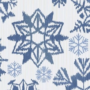 ikat snowflakes - blue - large scale