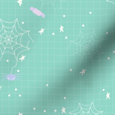 Pastel Halloween Web and Spider Green