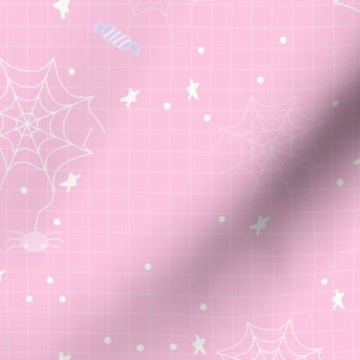 Pastel Halloween Web and Spider Pink
