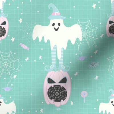 Pastel Halloween Witch Boo Ghost Green