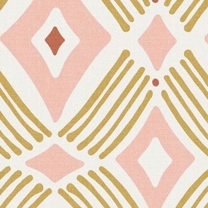 Tarak - Textured Geometric - Beige Blush Pink Mustard Large Scale