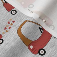 Cozy Valentine Cars / Gray Melange Texture - Valentine's Day