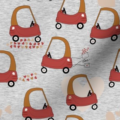 Cozy Valentine Cars / Gray Melange Texture - Valentine's Day