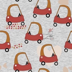 Cozy Valentine Cars / Gray Melange Texture - Valentine's Day