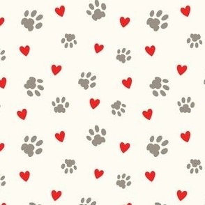 Paw Prints and Hearts Cream
