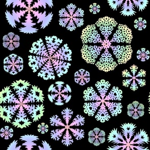 Cut out snowflakes rainbow on black 18x18