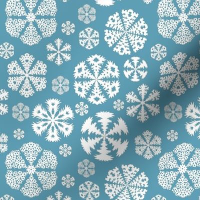 Cut out snowflakes white on aqua 6x6