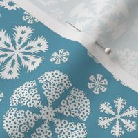 Cut out snowflakes white on aqua 6x6