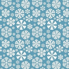 Cut out snowflakes white on aqua 8x8