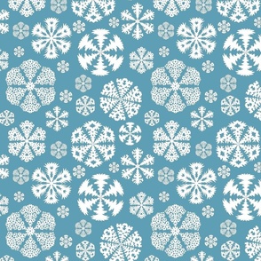 Cut out snowflakes white on aqua 10x10