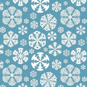 Cut out snowflakes white on aqua 12x12