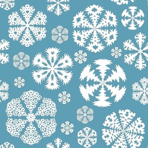 Cut out snowflakes white on aqua 18x18