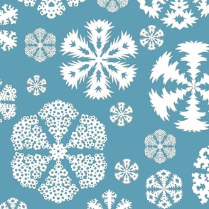 Cut out snowflakes white on aqua 24x24