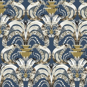 Gatsby's fountain in blue and gold