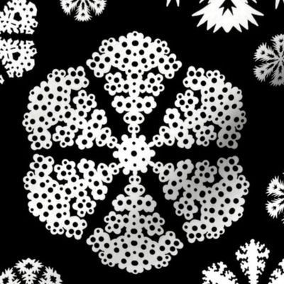 Cut out snowflakes white on black 18x18