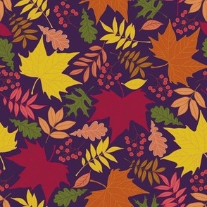 Autumn leaf // small scale // violet background