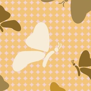 Large scale Butterfly silhouette in warm earth tones of mustard, golden yellow, donkey brown:  for patchwork, home decor, wallpaper and home accessories