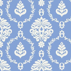 Indian classic damask ornate ogee design in Wedgewood blue and white