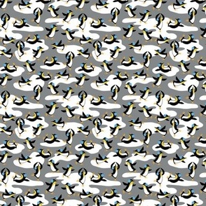 Winter penguins on ice skates gray (mini)