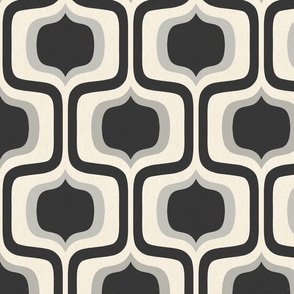 1970s Ogee Pattern in Neutral Black, Gray, and Cream 
