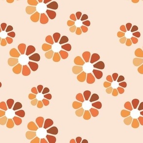 Minimalist vintage flowers seventies fall blossom orange blush brown on blush cream
