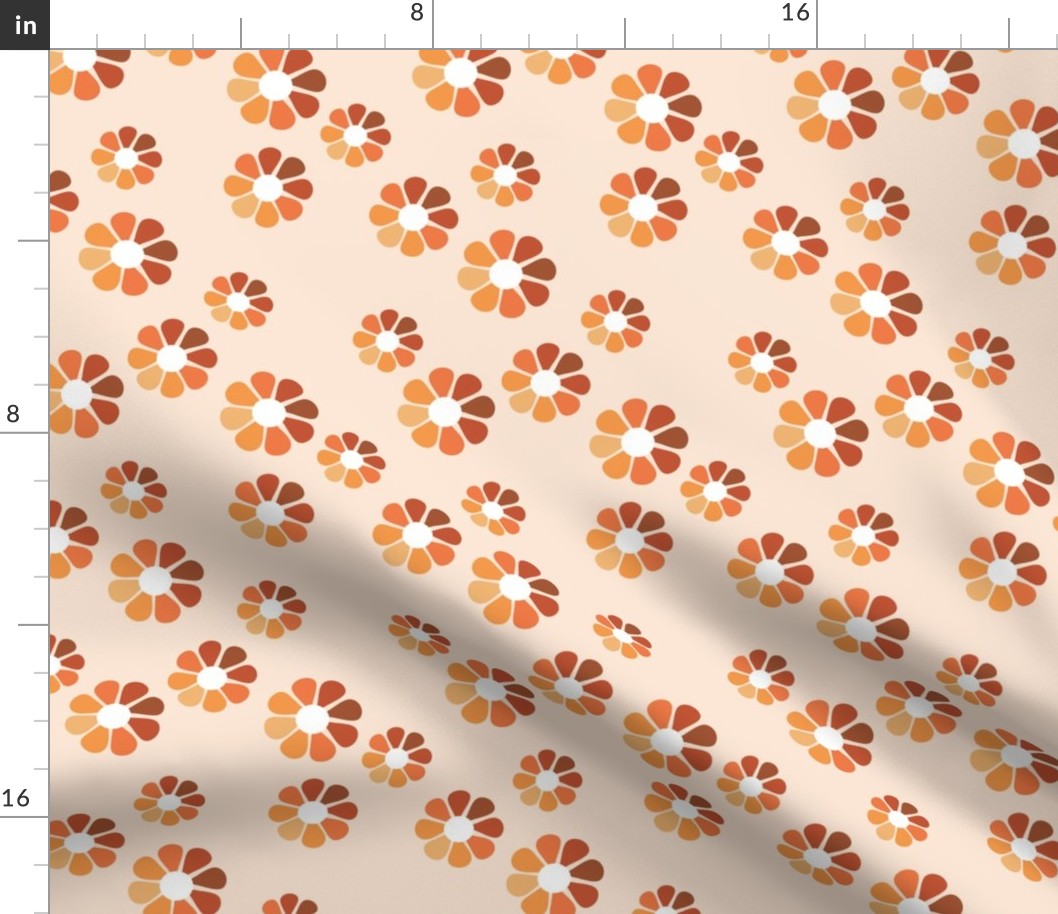 Minimalist vintage flowers seventies fall blossom orange blush brown on blush cream