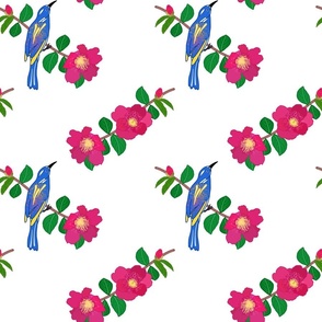 Camellias & Bird Chinoiserie #2 - white, medium