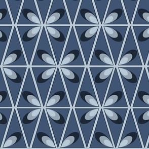 Abstract modern geometric triangles retro vintage 50s  style in navy blue pale grey