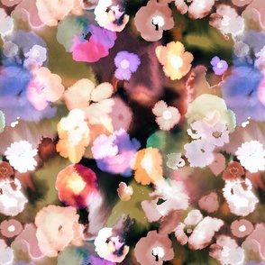 Abstract flowers watercolor Pink gold Medium floral fabric