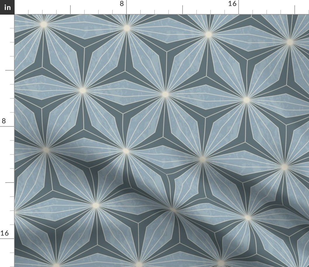 Neutral blue geometric hexagonal flowers