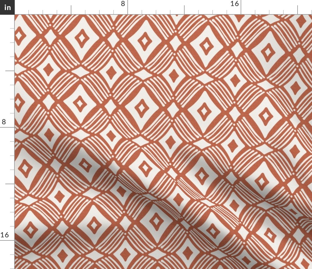 Tarak - Textured Geometric - Terra Cotta Red Ivory Regular Scale