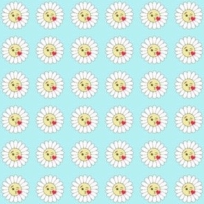 Emoji daisies blowing kisses on aqua small 
