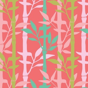 Tropical Bamboo Forest in Pink Green Turquoise Red - MEDIUM Scale - UnBlink Studio by Jackie Tahara