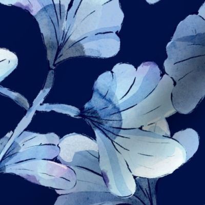 Blue Gingko Garden - Dark Blue Large Scale