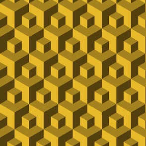 Mustard yellow 3D Wallpaper isometric cubes