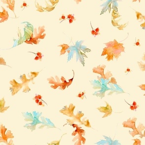 Watercolor Leaves on cream ground