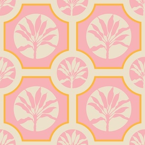 Tropical Ti Plant Geometric Tiles in Pastel Pink Yellow Cream - MEDIUM Scale - UnBlink Studio by Jackie Tahara