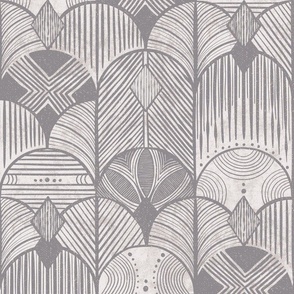 Stone grey  earthy deco neutral geometric -textured hand-drawn tribal Art Deco arches  - large