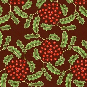 Holly with Berries on Burgundy